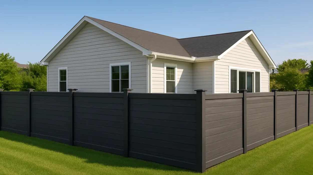 a house featuring a new stained wooden fence around it from Dallas Fence Company in Dallas, TX - metal fence contractors