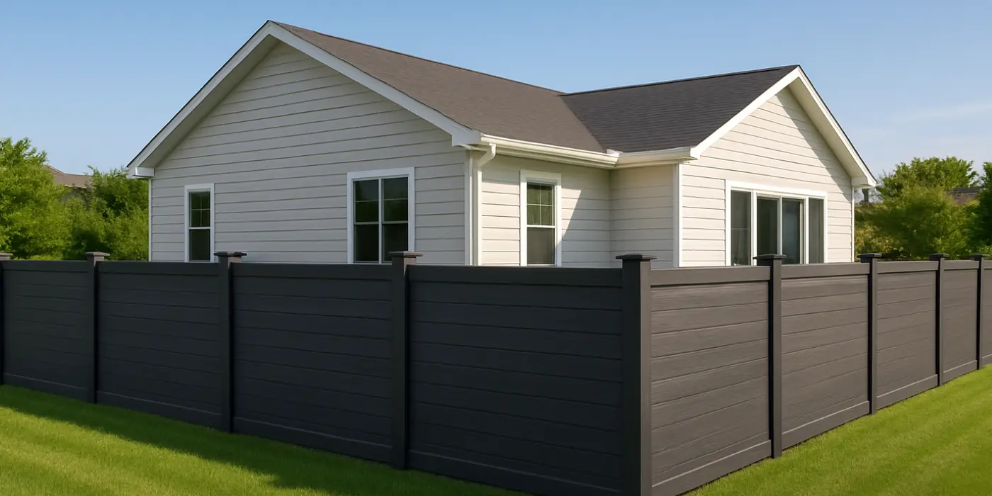 a house featuring a new stained wooden fence around it from Dallas Fence Company in Dallas, TX - metal fence contractors