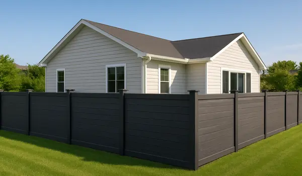 a house featuring a new stained wooden fence around it from Dallas Fence Company in Dallas, TX - metal fence contractors